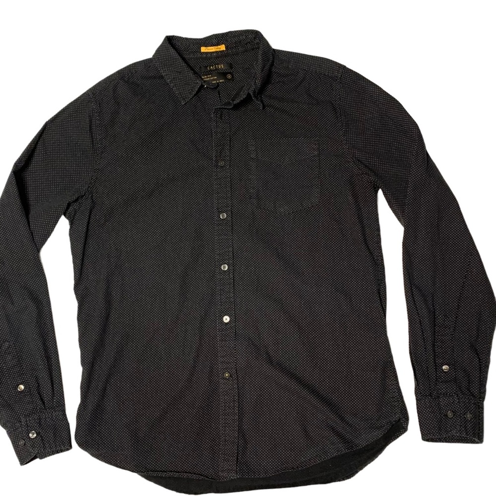 Cactus Mens Long Sleeve Shirt Black Medium Slim Fit Casual Premium Clothing